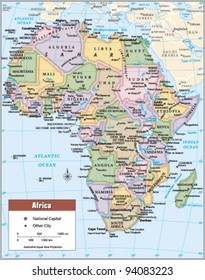 2012 Africa Political Continent Map
(includes South Sudan which became independent in July 2011)