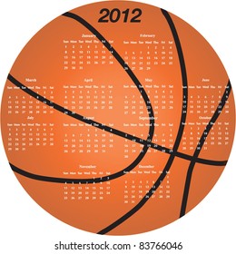 2012 Basketball calendar with week starting on Sunday