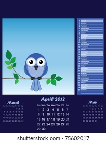 2012 bird calendar for the month of April