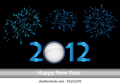2012 Blue New Year celebration with fireworks. Vector