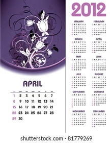 2012 Calendar. April.