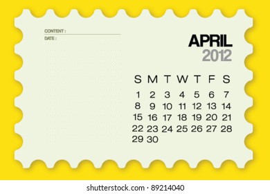 2012 Calendar April Card Vector