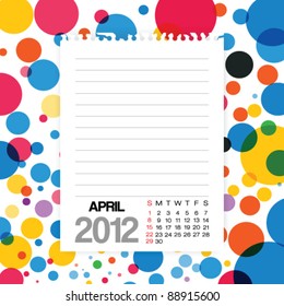 2012 Calendar April Note paper on Colorful Background Vector