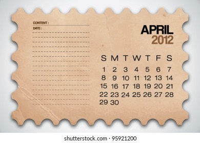 2012 Calendar April Old Texture Notebook Vector