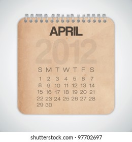 2012 Calendar April Old Texture Paper Vector