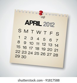 2012 Calendar April Old Torn Paper Vector