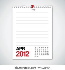 2012 Calendar April Torn Edges Paper Vector