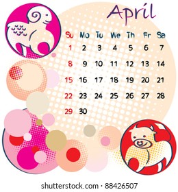 2012 calendar april with zodiac signs and United States Holidays