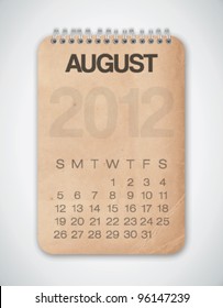 2012 Calendar August Grunge Texture Notebook Vector