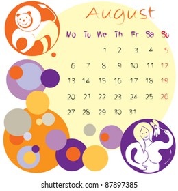 2012 calendar august with zodiac signs