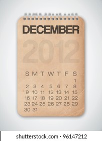 2012 Calendar December Grunge Texture Notebook Vector