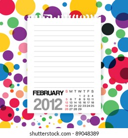 2012 Calendar February Note paper on Colorful Background Vector