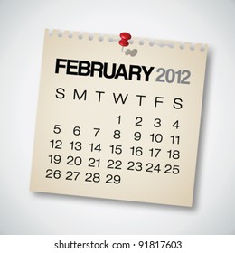 Calendario 2012 Febrero Antiguo Vector de Papel Rasgado