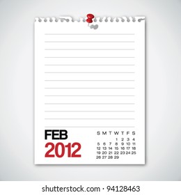 2012 Calendar February Torn Edges Paper Vector