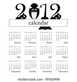 2012 calendar with funny cats instead of digits - week starts on Sunday -  original funny vector illustration