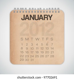 2012 Calendar January Old Texture Paper Vector