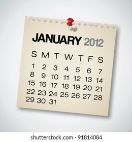 2012 Calendar January Old Torn Paper Vector