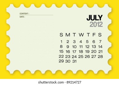 2012 Calendar July Card Vector