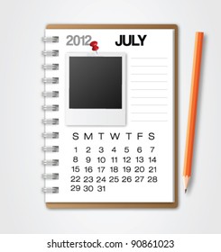 2012 Calendar July Notebook Vector