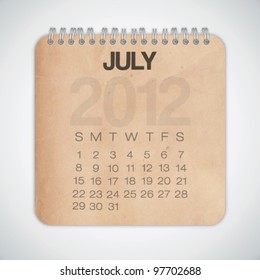 2012 Calendar July Old Texture Paper Vector