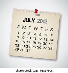 2012 Calendar July Old Torn Paper Vector