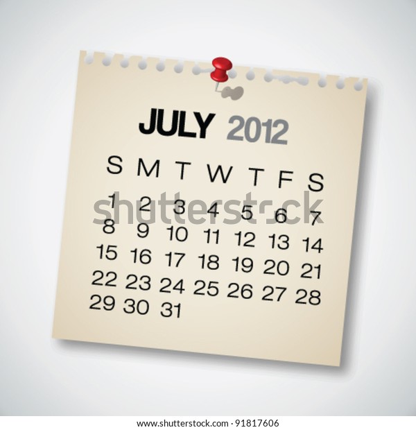 12 Calendar July Old Torn Paper Stock Vector Royalty Free