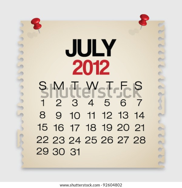 12 Calendar July Old Torn Paper Stock Vector Royalty Free