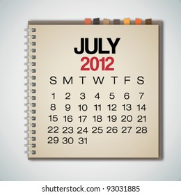 2012 Calendar July On Old Notebook Vector