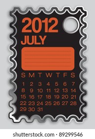 2012 Calendar July Sticker Label Vector