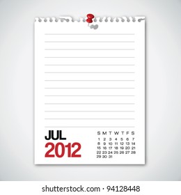 2012 Calendar July Torn Edges Paper Vector