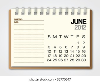 2012 Calendar June notebook vector