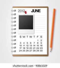 2012 Calendar June Notebook Vector