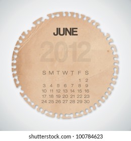 2012 Calendar June Old Circle Torn Paper Vector