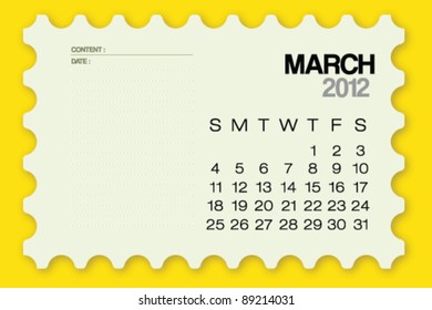 2012 Calendar March Card Vector