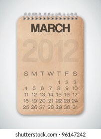 2012 Calendar March Grunge Texture Notebook Vector