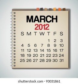 2012 Calendar March On Old Notebook Vector