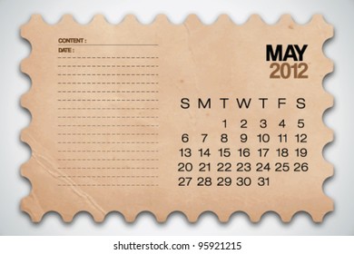 2012 Calendar May Old Texture Notebook Vector