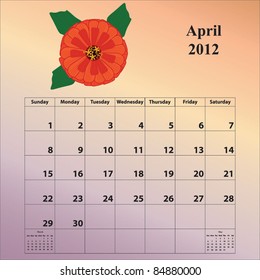 2012 Calendar for the month of April