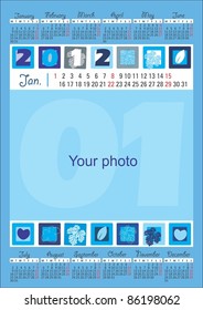 2012 Calendar for the month of January