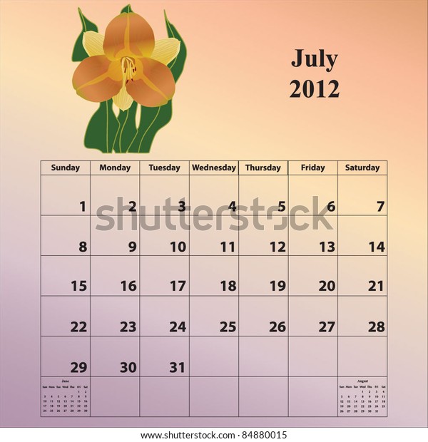 12 Calendar Month July Stock Vector Royalty Free
