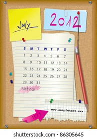 2012 calendar - month July - cork board with notes --> 2013 CALENDAR ALSO AVAILABLE IN MY PORTFOLIO