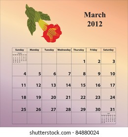 2012 Calendar for the month of March