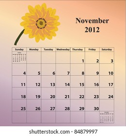 2012 Calendar for the month of November