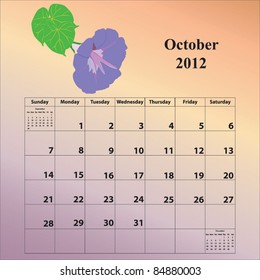 2012 Calendar for the month of October