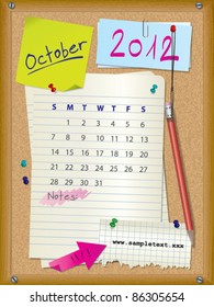 2012 calendar - month October - cork board with notes --> 2013 CALENDAR ALSO AVAILABLE IN MY PORTFOLIO