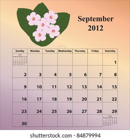 2012 Calendar for the month of September