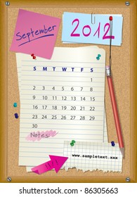 2012 calendar - month September - cork board with notes --> 2013 CALENDAR ALSO AVAILABLE IN MY PORTFOLIO