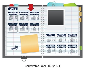 2012 calendar in notebook