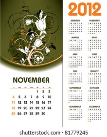 2012 Calendar. November.