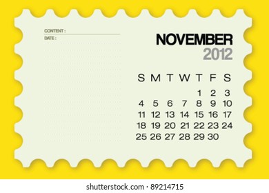 2012 Calendar November Card Vector